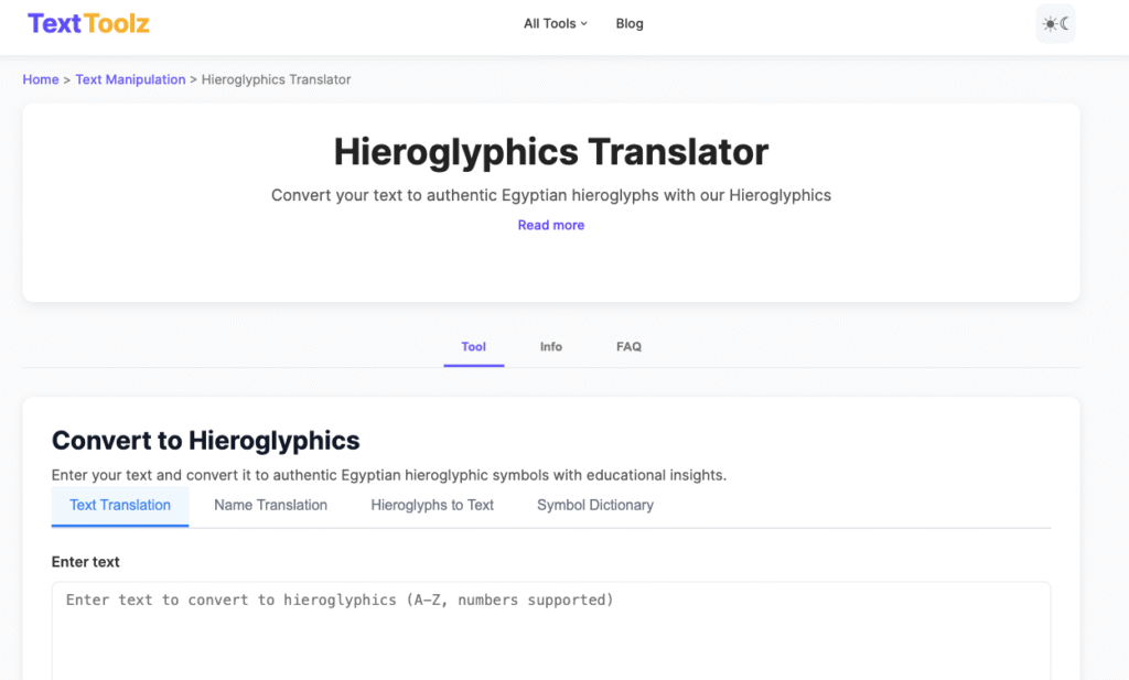 egyptian Hieroglyphic Alphabet translator tool texttoolz