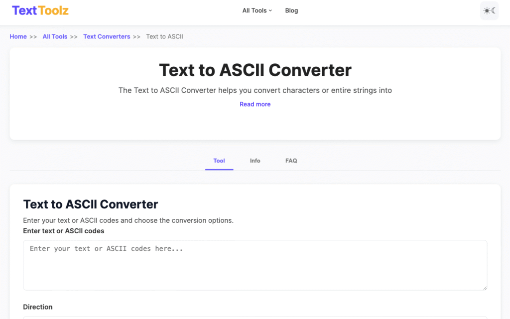 Text to ASCII converter by texttoolz.com