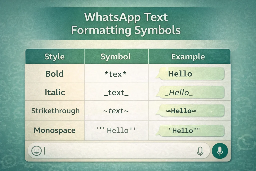 Whatsapp text formatting symbols